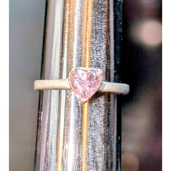 925 Sterling Silver Pink Glass Heart Solitaire Ring Size 3 - Picture 2 of 5